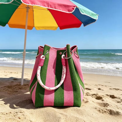 👜✨ LIMITED-TIME 50% KORTING! ✨ Boho Gestreept Gebreide Emmerhandtas voor Dames – Handgemaakte Zomer Strand Schoudertas