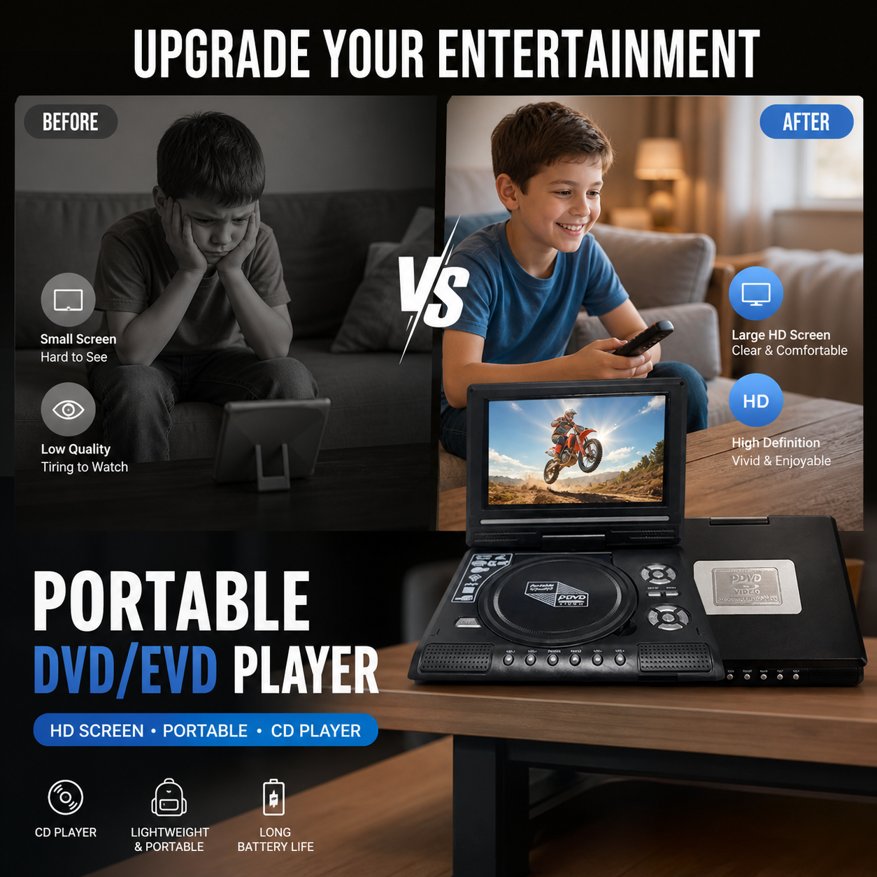 📺19,8 cm HD Draagbare DVD/EVD-Speler – Groot Scherm, Oplaadbaar & Compatibel met DVD/CD/USB/SD – Perfect voor Thuis & Onderweg 🔥 50% KORTING