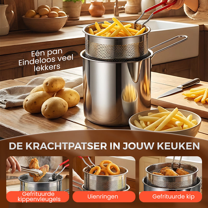🔥🍳 50% KORTING! Eén pan die álles kan – frituren, bakken, koken, stoven. 304 RVS, onverwoestbaar, en je ruimt nooit meer 5 pannen tegelijk op!
