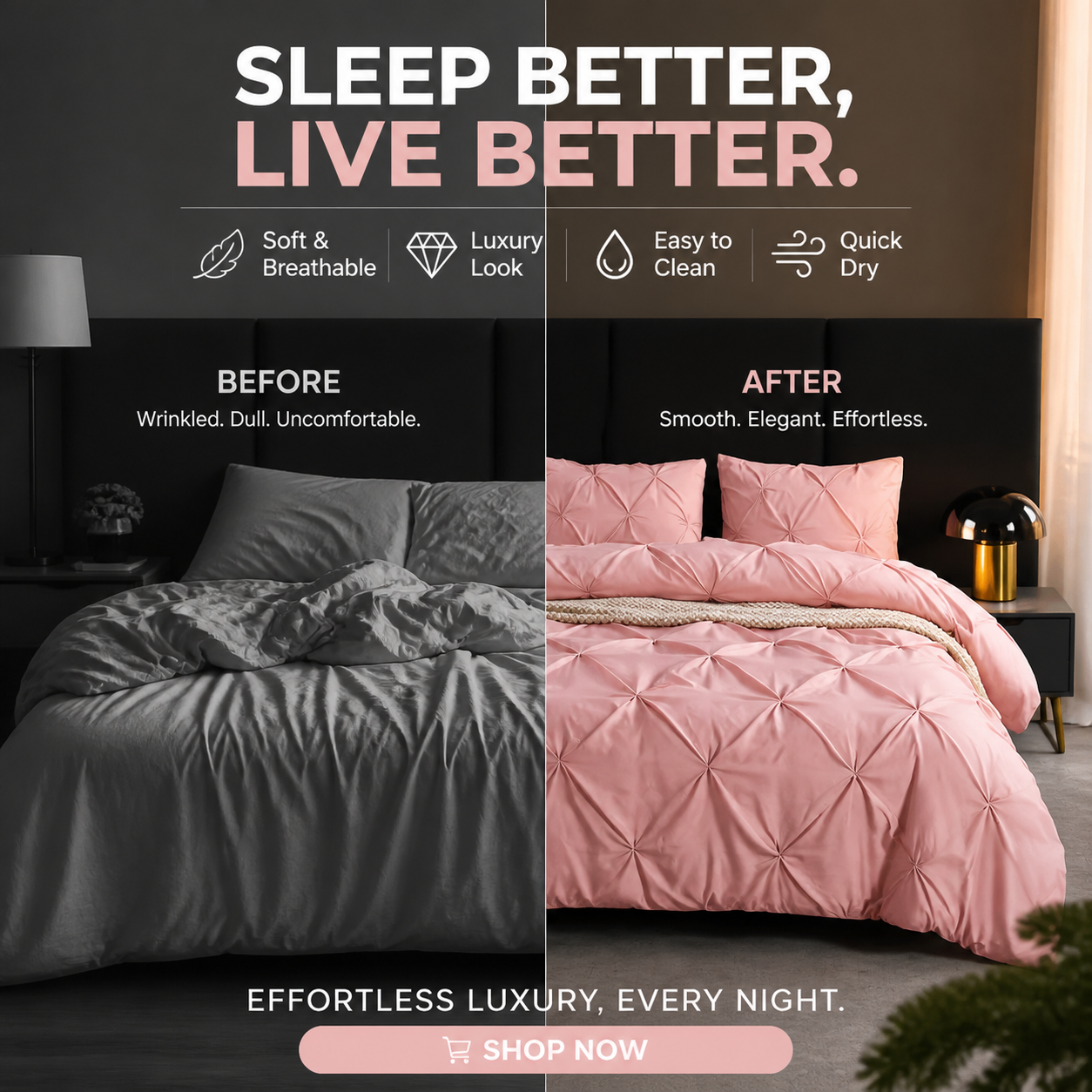 💗 Laatste dag van de uitverkoop – 50% korting⚡ Bedsure Soft Pintuck dekbedovertrekset