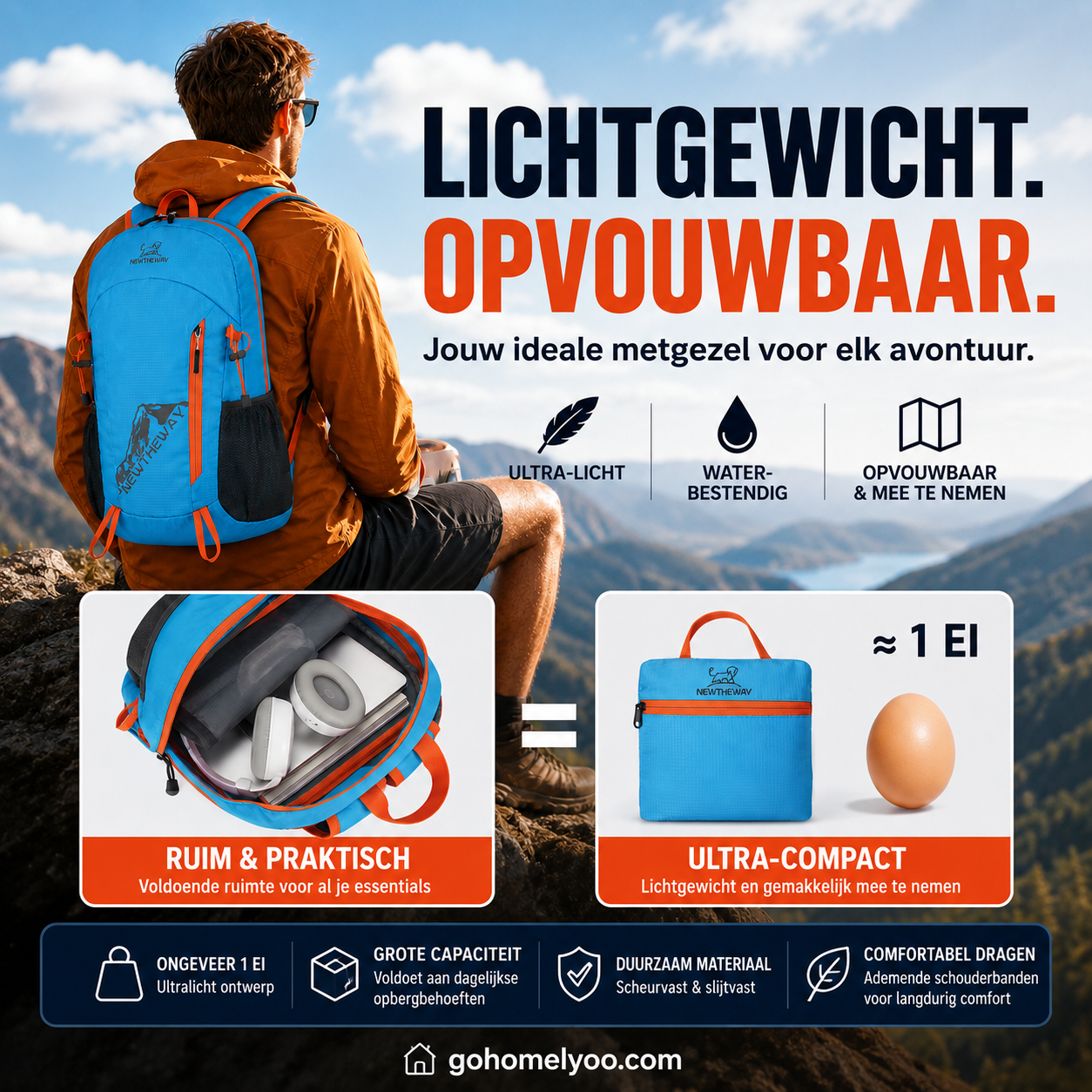 Opvouwbare, waterdichte kampeerrugza