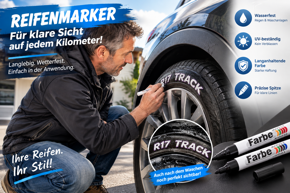 🎁1+1 GRATIS⏰ Wasserfester Lack- & Reifenmarker – farbige Permanentmarker, witterungsbeständig & abriebfest