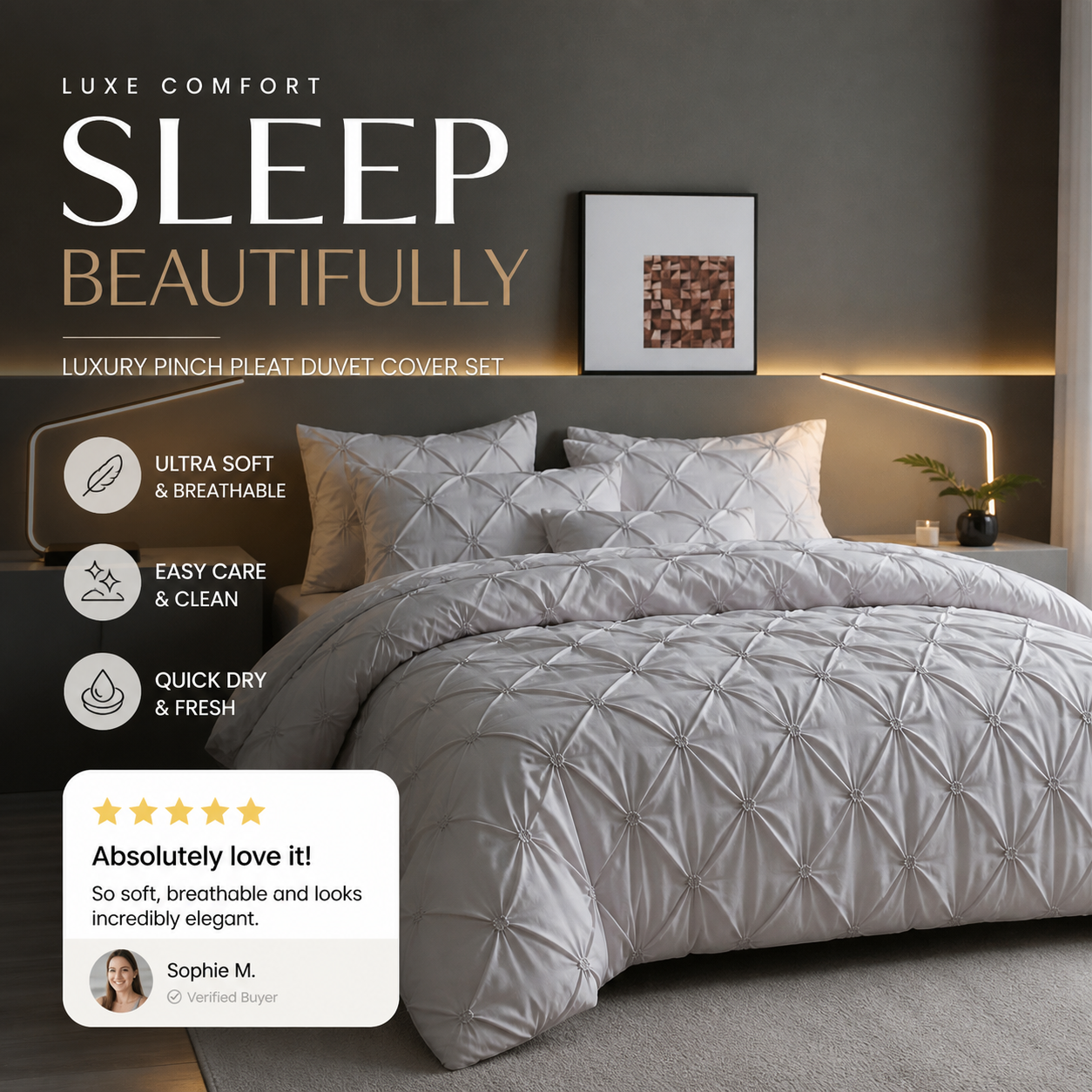 💗 Laatste dag van de uitverkoop – 50% korting⚡ Bedsure Soft Pintuck dekbedovertrekset