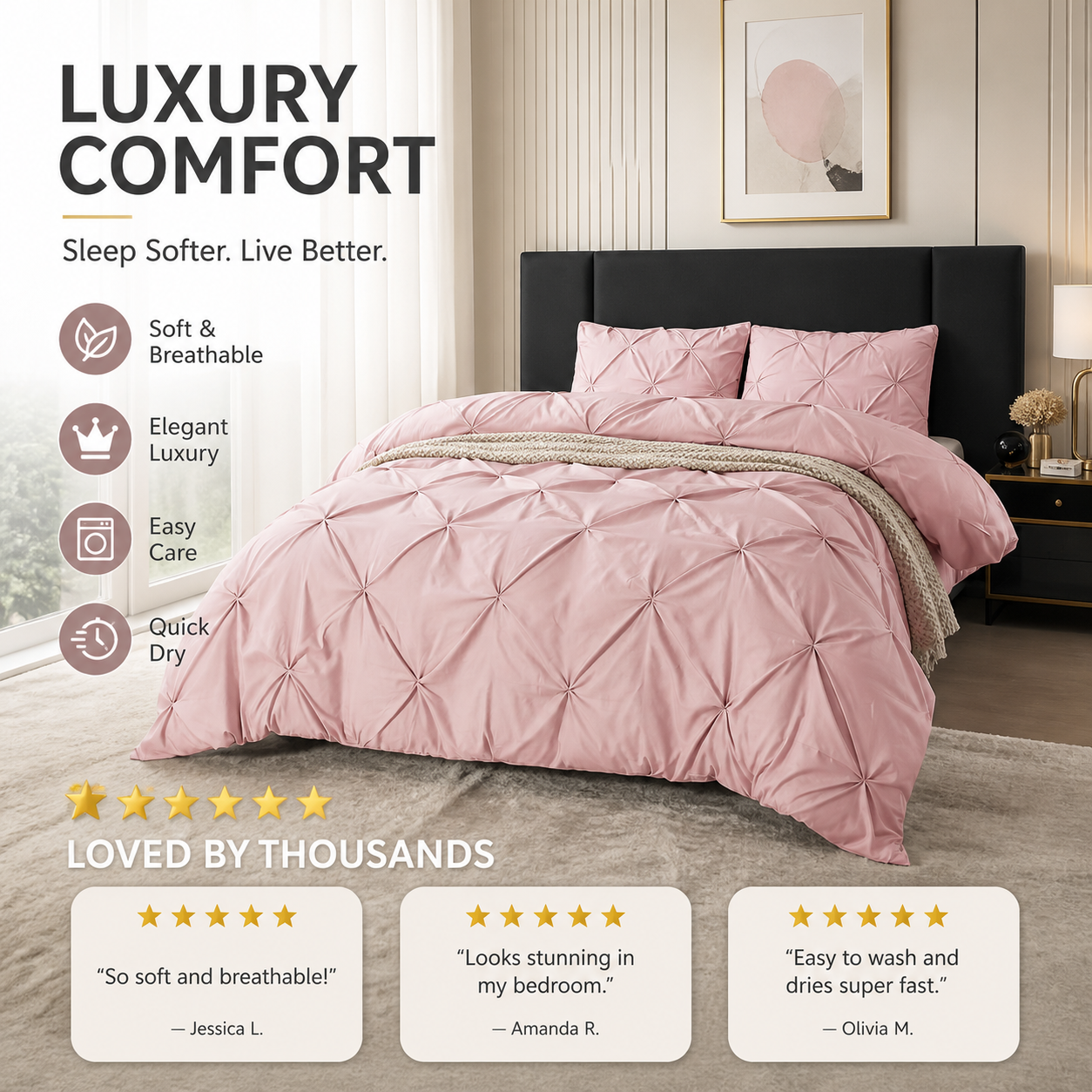 💗 Laatste dag van de uitverkoop – 50% korting⚡ Bedsure Soft Pintuck dekbedovertrekset