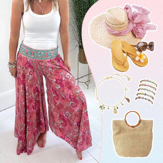 🌸Hose mit elastischem Bund und ethnischem Muster