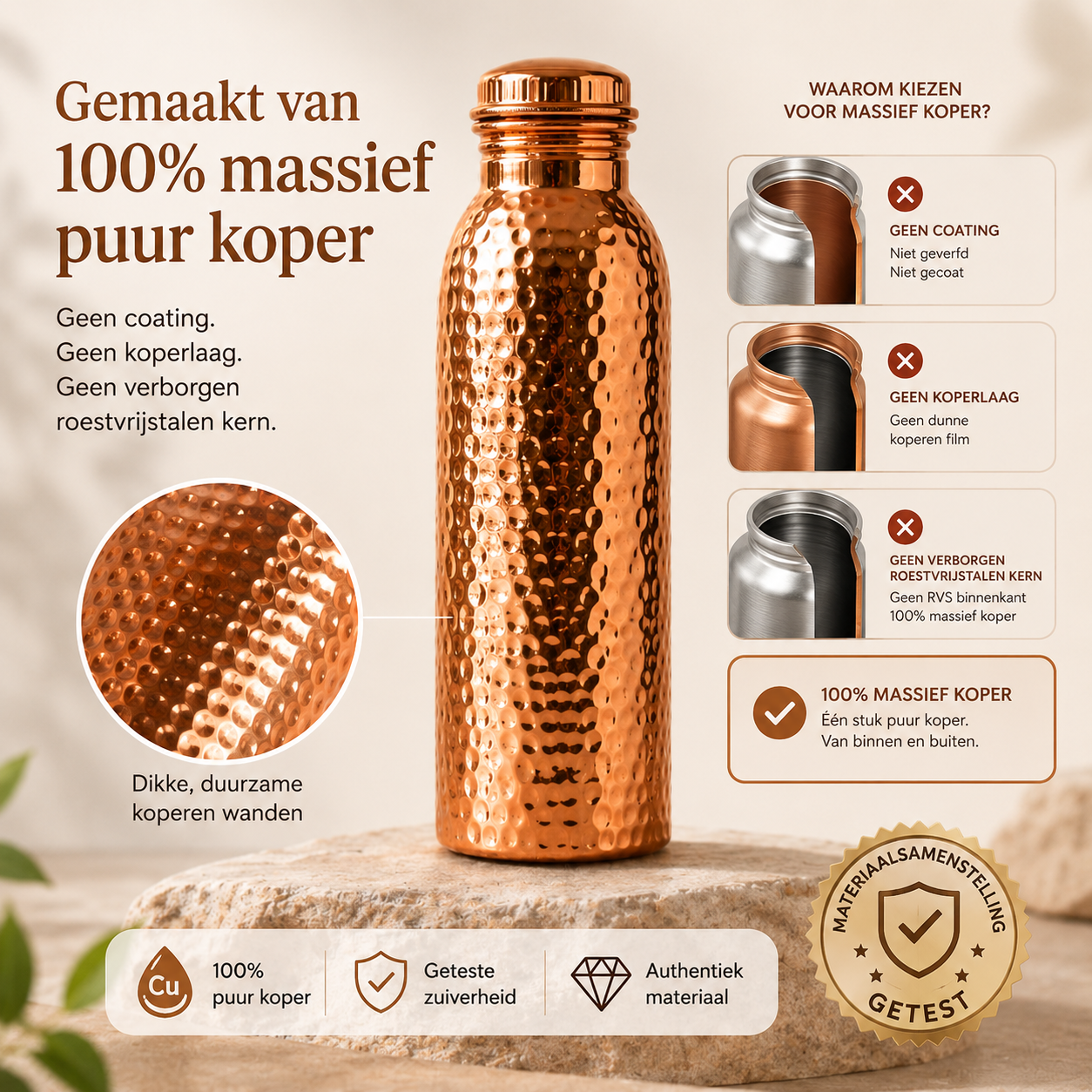✨ 50% KORTING! Premium Koperen Waterfles – Duurzaam, Plasticvrij en Ideaal voor Dagelijks Gebruik