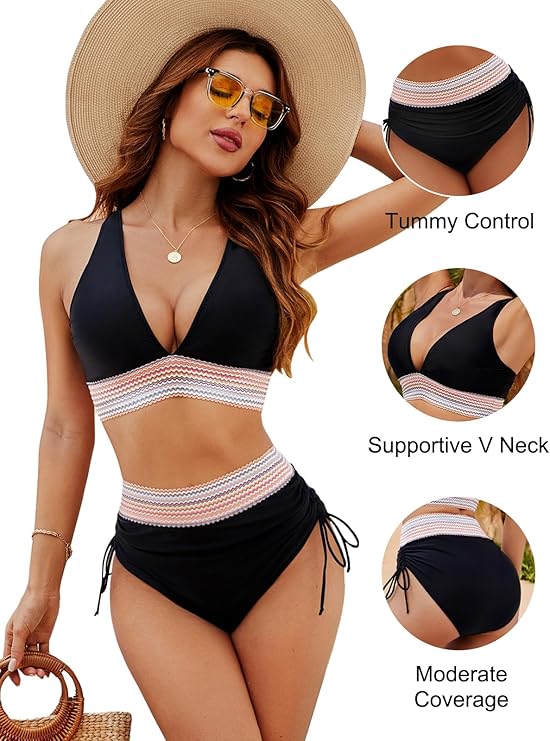 👙Hot Verkoop 50% Korting💃 Hoge Taille Buik Controle Kleur Blok De Bikini Inzetten