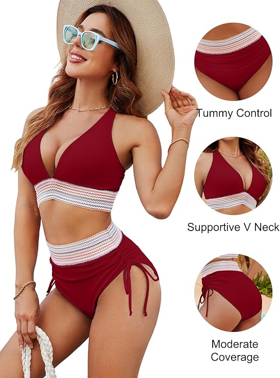 👙Hot Verkoop 50% Korting💃 Hoge Taille Buik Controle Kleur Blok De Bikini Inzetten