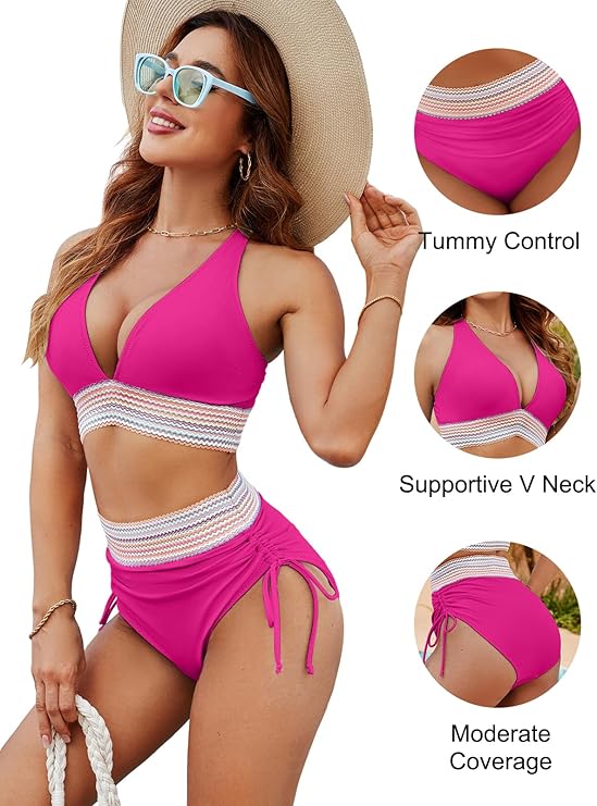 👙Hot Verkoop 50% Korting💃 Hoge Taille Buik Controle Kleur Blok De Bikini Inzetten