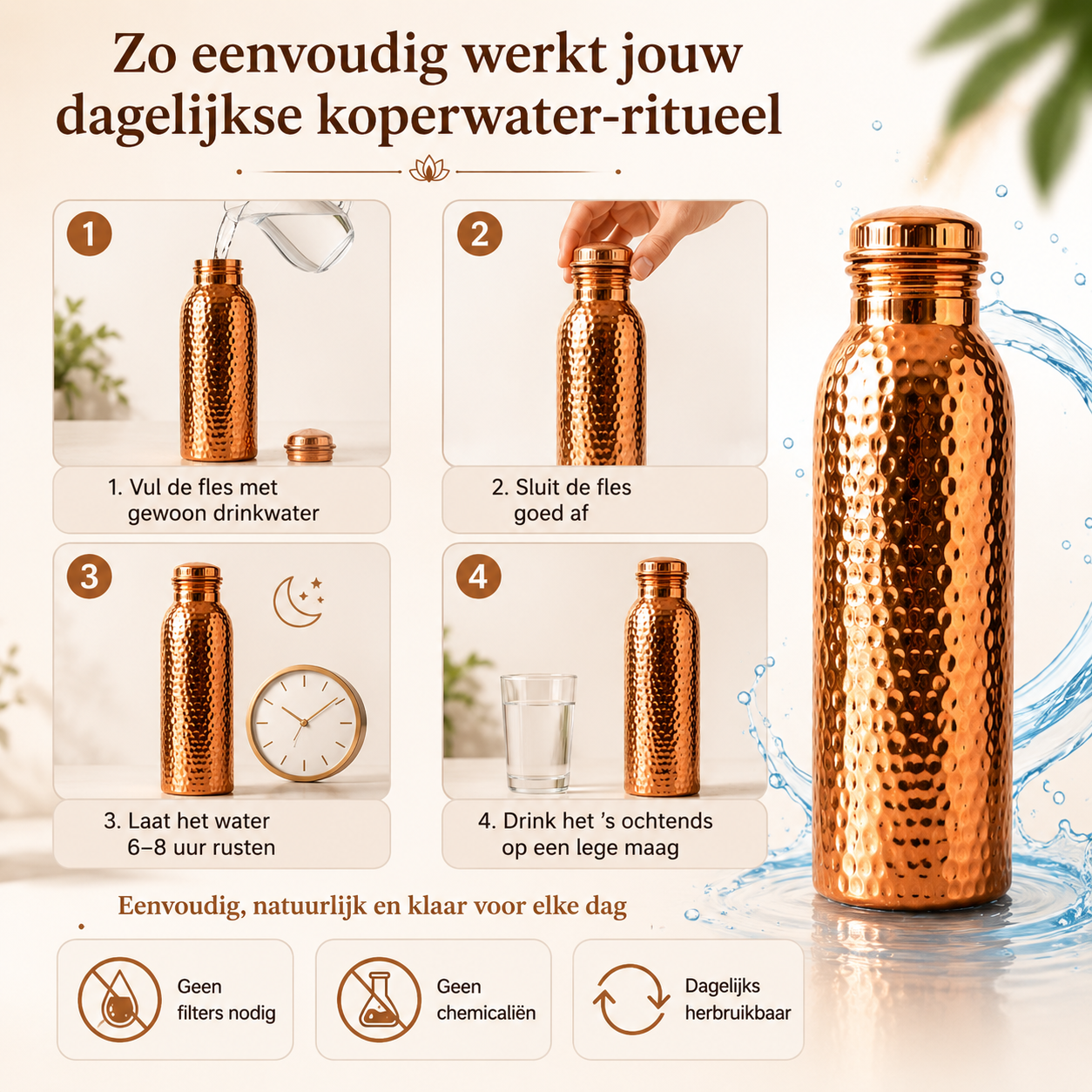 ✨ 50% KORTING! Premium Koperen Waterfles – Duurzaam, Plasticvrij en Ideaal voor Dagelijks Gebruik