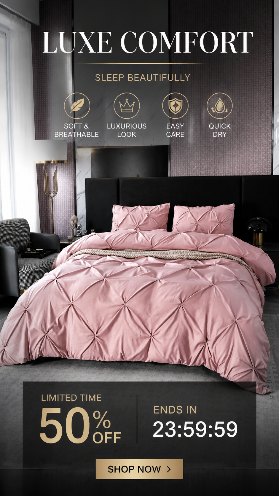 💗 Laatste dag van de uitverkoop – 50% korting⚡ Bedsure Soft Pintuck dekbedovertrekset