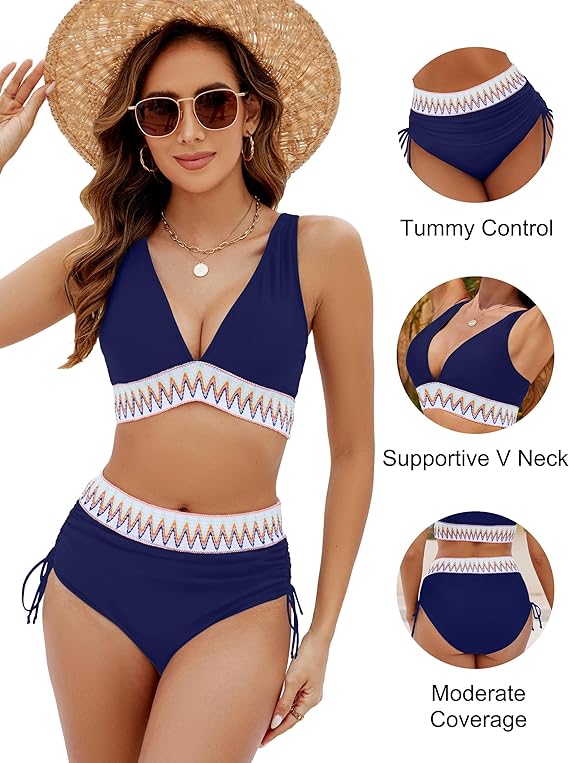 👙Hot Verkoop 50% Korting💃 Hoge Taille Buik Controle Kleur Blok De Bikini Inzetten