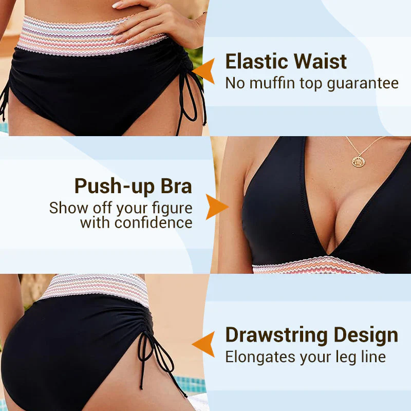 👙Hot Verkoop 50% Korting💃 Hoge Taille Buik Controle Kleur Blok De Bikini Inzetten