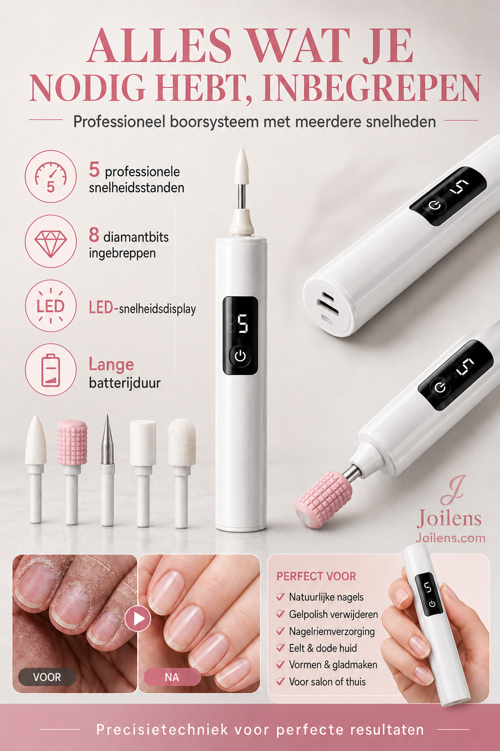 💎⚡ 50% KORTING! Stop met het worstelen met dikke, ruwe nagels en vijlen die niks doen! Deze elektrische nagelmachine met 99 snelheden en 4 opzetstukken slijpt ze in minuten glad, gepolijst en salon-waardig!