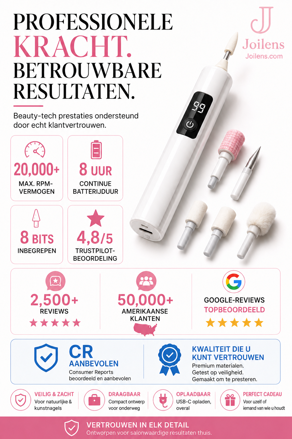 💎⚡ 50% KORTING! Stop met het worstelen met dikke, ruwe nagels en vijlen die niks doen! Deze elektrische nagelmachine met 99 snelheden en 4 opzetstukken slijpt ze in minuten glad, gepolijst en salon-waardig!