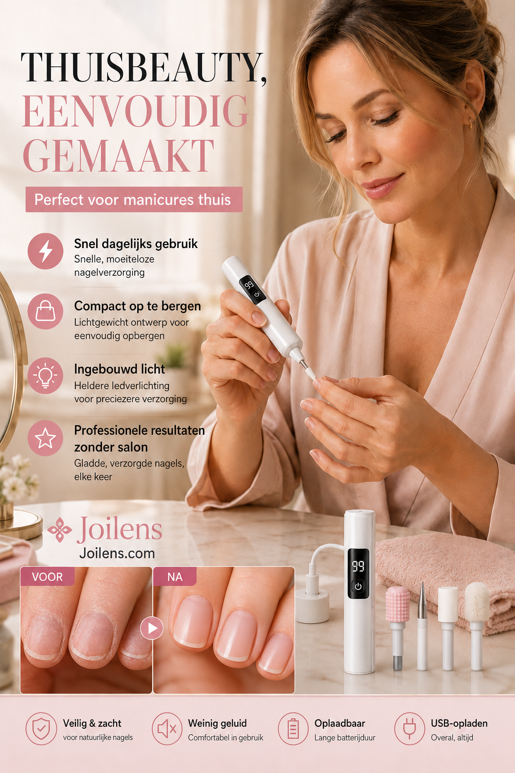 💎⚡ 50% KORTING! Stop met het worstelen met dikke, ruwe nagels en vijlen die niks doen! Deze elektrische nagelmachine met 99 snelheden en 4 opzetstukken slijpt ze in minuten glad, gepolijst en salon-waardig!