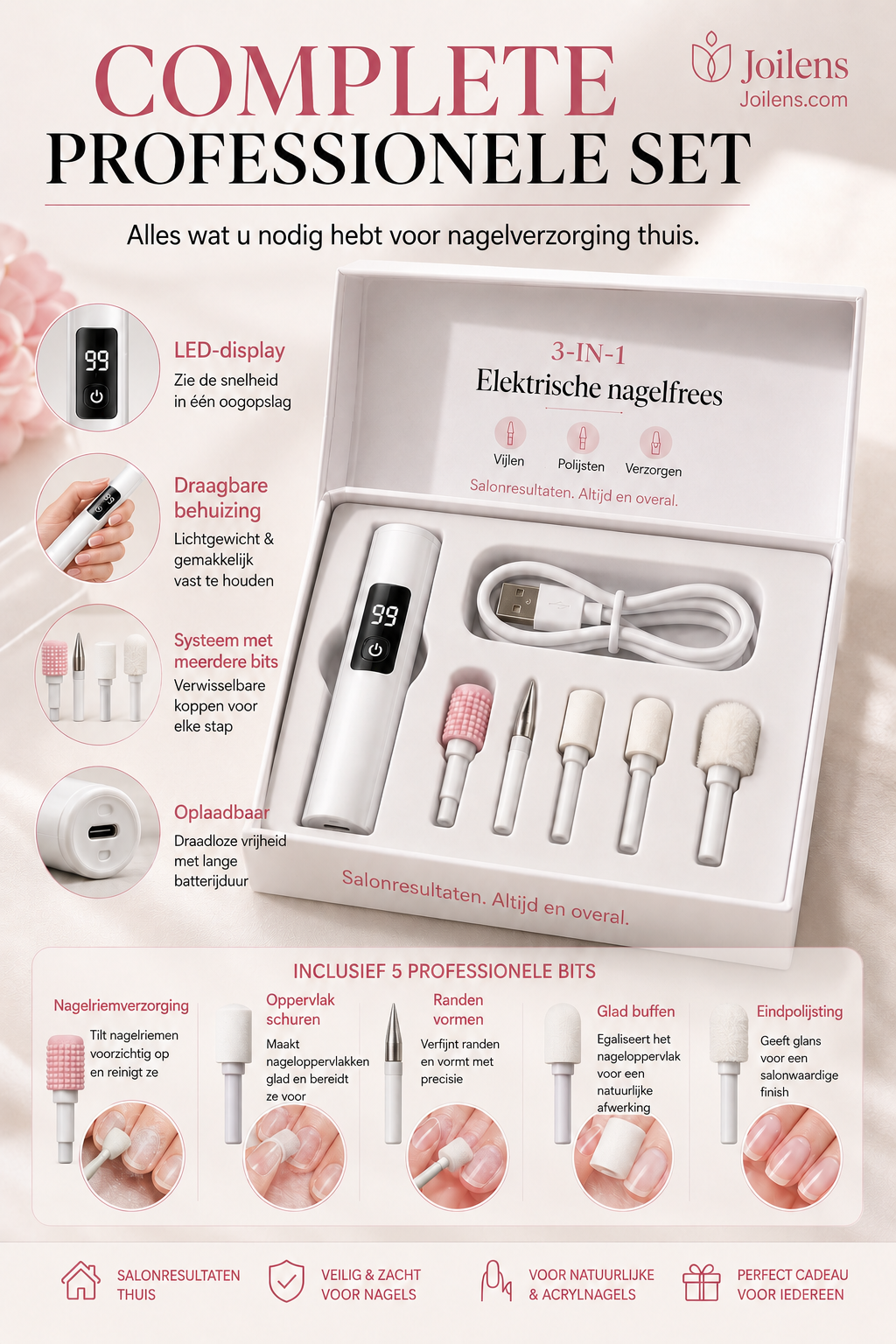 💎⚡ 50% KORTING! Stop met het worstelen met dikke, ruwe nagels en vijlen die niks doen! Deze elektrische nagelmachine met 99 snelheden en 4 opzetstukken slijpt ze in minuten glad, gepolijst en salon-waardig!