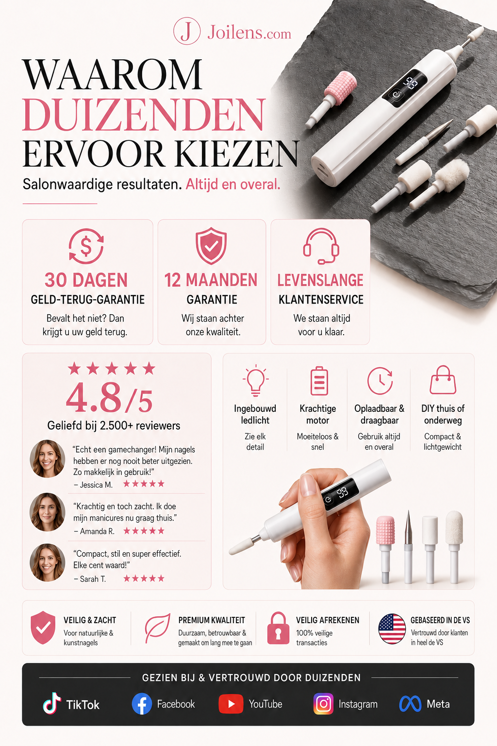 💎⚡ 50% KORTING! Stop met het worstelen met dikke, ruwe nagels en vijlen die niks doen! Deze elektrische nagelmachine met 99 snelheden en 4 opzetstukken slijpt ze in minuten glad, gepolijst en salon-waardig!