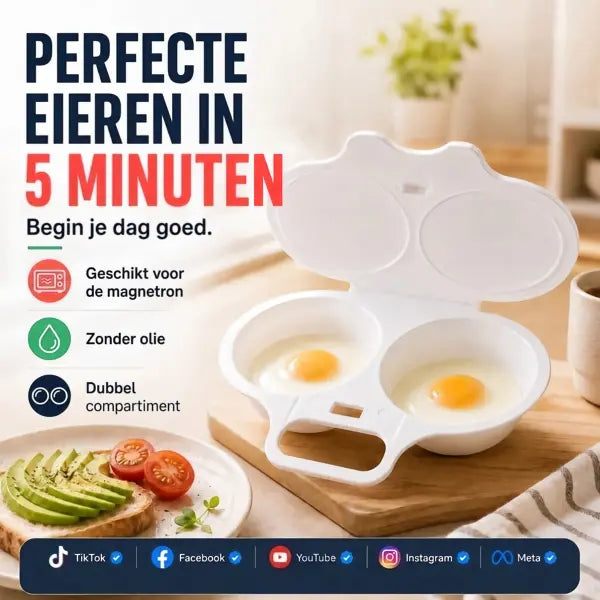 🥚 Perfect Gepocheerde Eieren in 2 Minuten – Magnetron Eierkoker met Spatdeksel | Zonder Olie & Zonder Spatten ✨