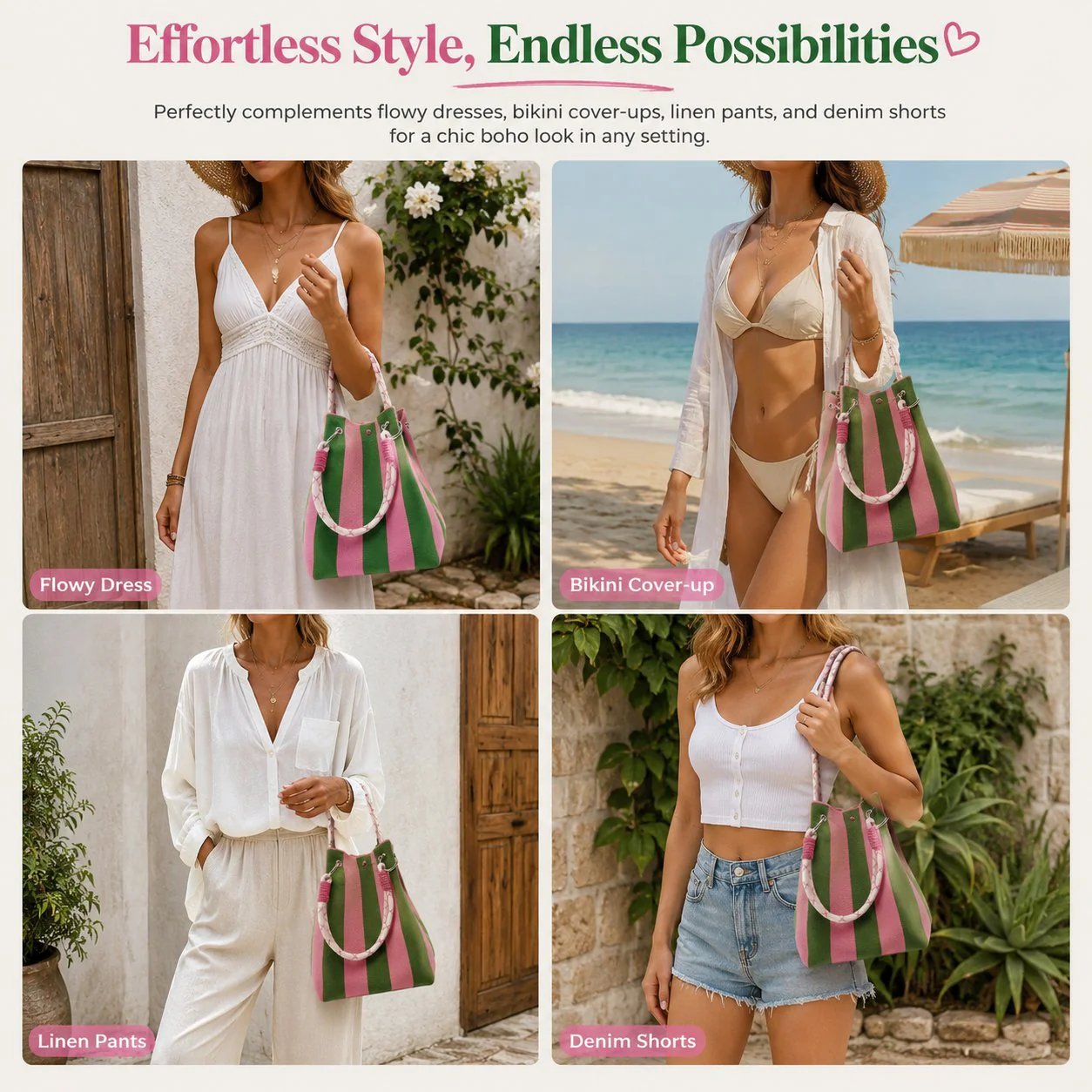 👜✨ LIMITED-TIME 50% KORTING! ✨ Boho Gestreept Gebreide Emmerhandtas voor Dames – Handgemaakte Zomer Strand Schoudertas