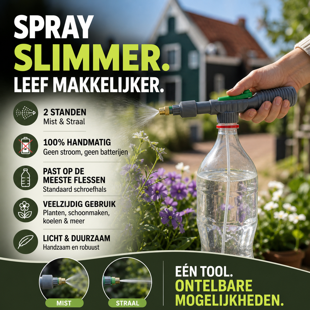 💧 50% korting! Verstelbare flesverstuiver – fijne nevel tot krachtige straal, geschikt voor water en planten.