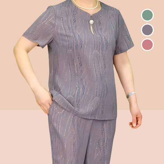 🎁Beliebtes Produkt⏳Kurzärmliges Oberteil mit elastischem Bund und Hosen, lässiges 2-teiliges Set