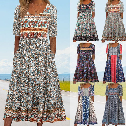 49% OFF🔥Elegantes Kleid mit böhmischem Print für Damen