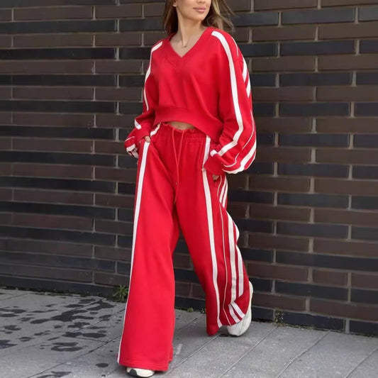 🥰Begrenzter Angebotspreis🥰V-Neck Sweatshirt & Wide-Leg Pants 2-teiliges Set