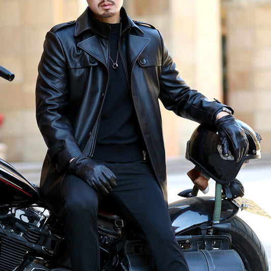 Zweireihiger kurzer Trenchcoat aus Leder für Herren