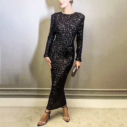 Pailletten-Maxikleid mit Schleife und rückenfreiem Schlitz