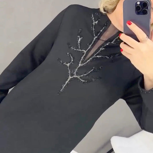 💯Modisches elegantes einfaches Kleid mit Rundhalsausschnitt