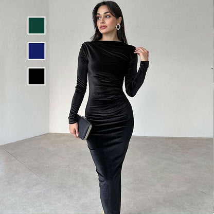 💟Modisches, einfarbiges, langärmliges, schmales Kleid für Damen