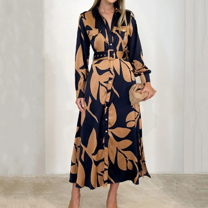 💃Langärmeliges Kleid mit Revers und Gürtel für Damen