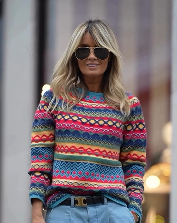 Damen trendiger Strickpullover mit Rundhalsausschnitt und langen Ärmeln