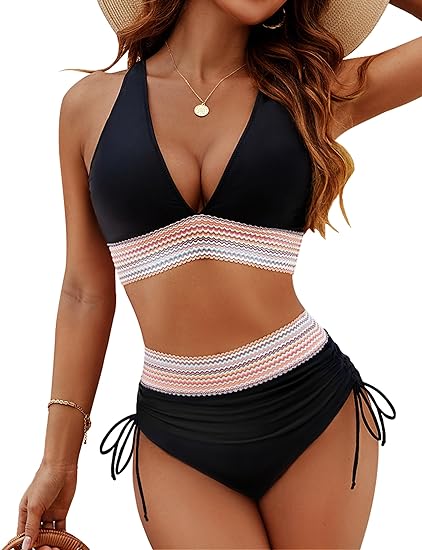 👙Hot Verkoop 50% Korting💃 Hoge Taille Buik Controle Kleur Blok De Bikini Inzetten