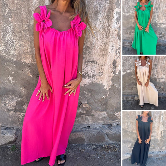 Damen elegantes Maxikleid mit Trägern und Blumendruck