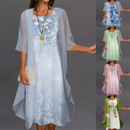 🌸Ensemble aus elegantem Kleid mit Blumendruck für Frauen