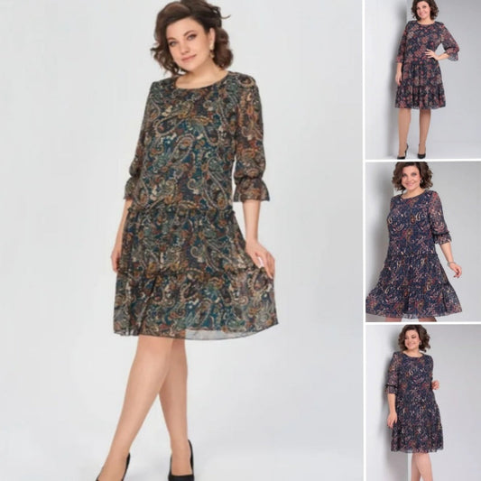 Damen Freizeitkleid mit Rundhalsausschnitt und Blumenmuster