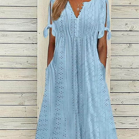 Elegantes Kleid mit V-Ausschnitt und Hohlkehle für Frauen