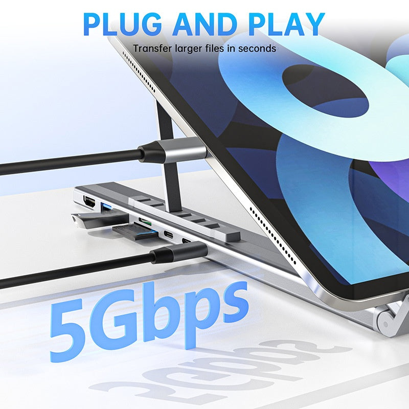 🌞Fris De Lente In Met 50% Korting!🔥Premium 2-in-1 Aluminium Laptopstandaard & USB-C Docking Station | Ergonomisch, Opvouwbaar + 4K HDMI & 8 Poorten