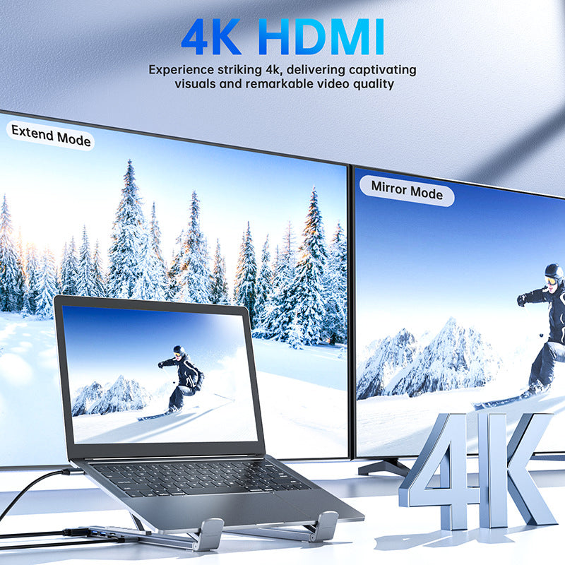🌞Fris De Lente In Met 50% Korting!🔥Premium 2-in-1 Aluminium Laptopstandaard & USB-C Docking Station | Ergonomisch, Opvouwbaar + 4K HDMI & 8 Poorten