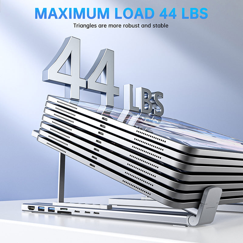 🌞Fris De Lente In Met 50% Korting!🔥Premium 2-in-1 Aluminium Laptopstandaard & USB-C Docking Station | Ergonomisch, Opvouwbaar + 4K HDMI & 8 Poorten