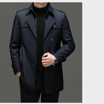 Mittellanger Trenchcoat für Herren mit herausnehmbarem Innenfutter