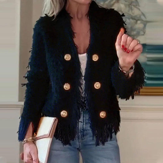 Modische Kurzjacke für Damen mit Knöpfen und Quasten