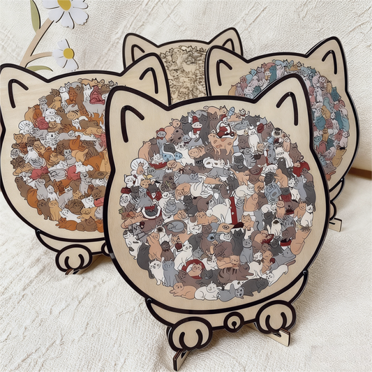 🎁Weihnachtsverkauf 50% RABATT🎅135-teiliges Katzenförmiges Holzpuzzle in Morandi-Farben