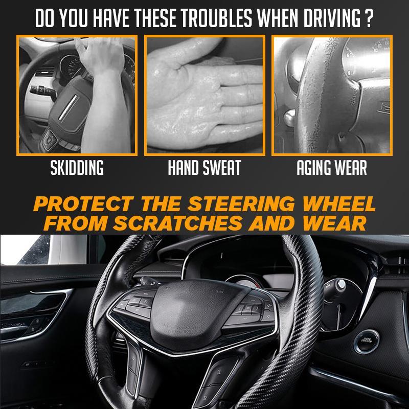 🚗🧤 50% KORTING! Alsof je een onzichtbaar pantser om je stuur spant dat nooit meer wegglijdt! Deze koolstofvezel lederen hoes met antislip grip maakt elke ochtendrit koeler, veiliger, en een stuk luxer.