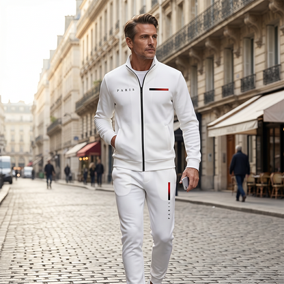 🧥TIJDELIJKE AANBIEDING: 50% KORTING✨Set met bedrukt herenjack met rits en broek – Compleet, zacht, casual🎨