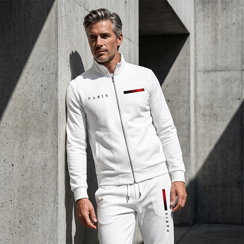 🧥TIJDELIJKE AANBIEDING: 50% KORTING✨Set met bedrukt herenjack met rits en broek – Compleet, zacht, casual🎨