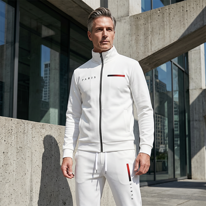 🧥TIJDELIJKE AANBIEDING: 50% KORTING✨Set met bedrukt herenjack met rits en broek – Compleet, zacht, casual🎨