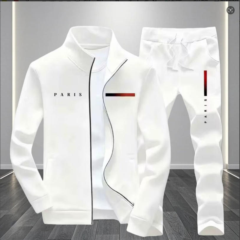 🧥TIJDELIJKE AANBIEDING: 50% KORTING✨Set met bedrukt herenjack met rits en broek – Compleet, zacht, casual🎨